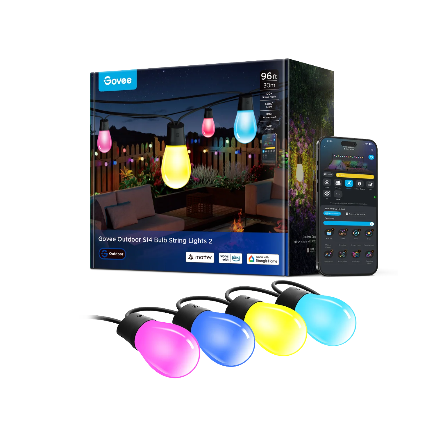 Refurbished Govee Smart Outdoor S14 Bulb String Lights 2