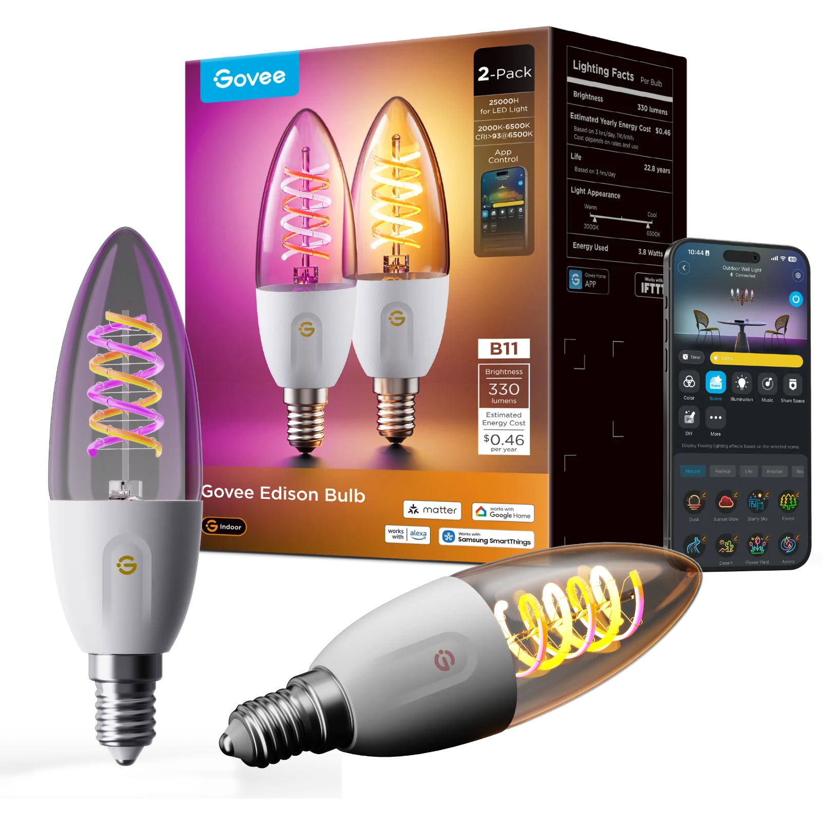 CA-GOVEE Govee E12 Smart Edison Candle Light Bulb 330lm