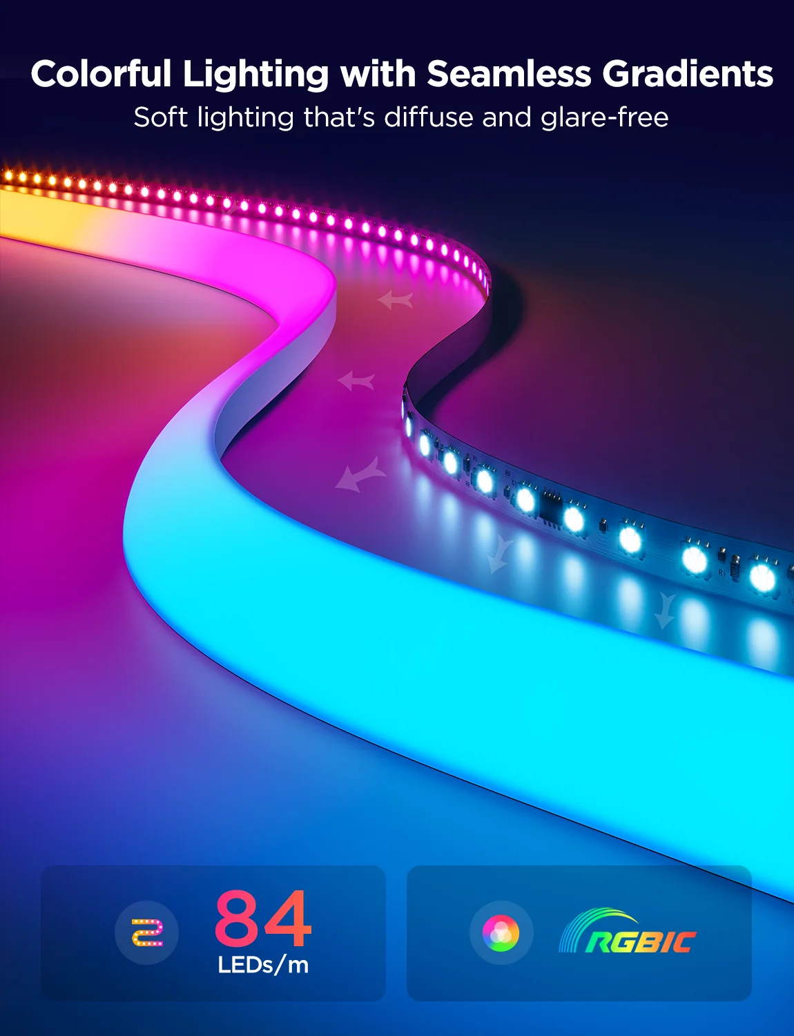 Refurbished Govee Neon Rope Light for Wall Lining - Image 2