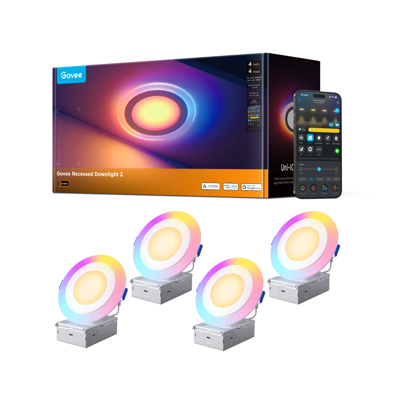 Refurbished Govee 4 Inch Smart Recessed Lights Pro with Night Light